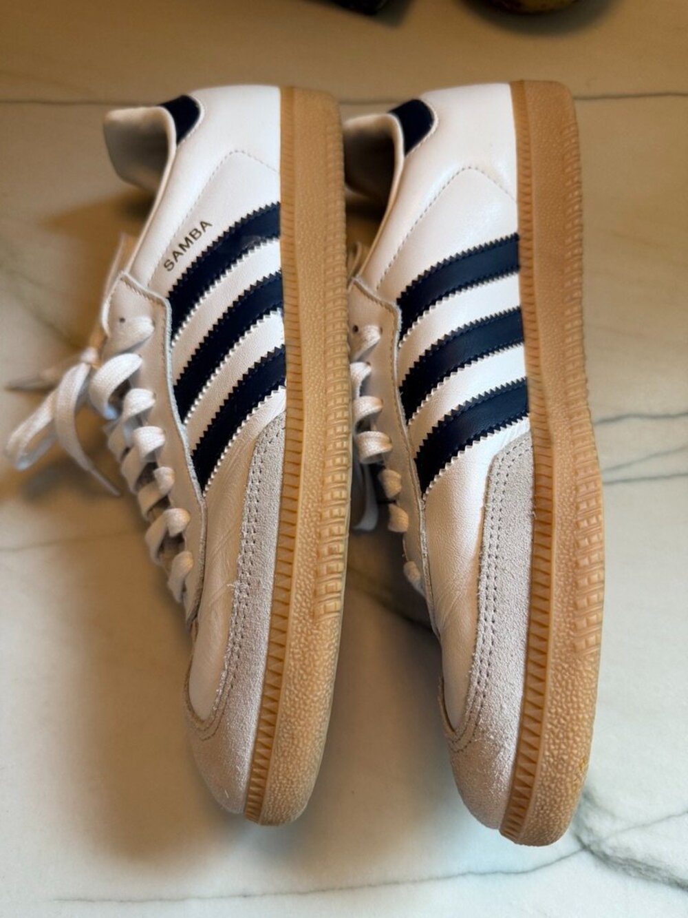 Adidas Samba Sneakers - White with Navy Stripes 42/8.5 mens/9.5 w's
